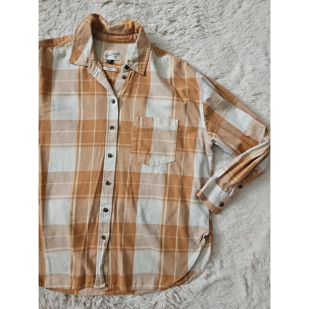 Universal Thread Mustard Yellow Plaid Flannel Button Down Shirt Medium Fall